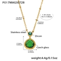 Gouden roestvrijstalen halsketting met groene zirkoon en peervormige glazen hanger - Gouden Groene Zirkoon Ketting (P017)