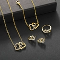 5-piece gold jewelry set with interlocking crystal hearts, necklace and watch accessories - Double Heart Necklace + Bracelet + Ring + Stud Earrings / Gold (Jewelry Set)