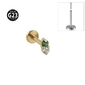Labret en titane G23 doré avec gemmes verte et blanche sans filetage - Zircon blanc et vert - Or / 1.2x8mm