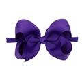 Purple ribbon bow headband for infants with a soft elastic nylon band on white background - Purple