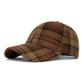 Vintage brown plaid baseball cap in thick wool-like fabric for autumn and winter style - Adjustable / Dark Khaki