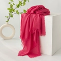 Elegant rose red cotton linen scarf with soft fringe details on a white minimalist stage - Rose Red