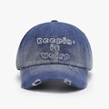 Distressed dark blue washed denim baseball cap with white Keepin' it Weird embroidery - Adjustable / Denim Blue