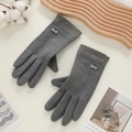 Gants d'hiver gris pour femmes avec broderie, nœud et fonction écran tactile - Papillon Strass Double Dentelle - Poil de Lapin Gris