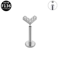 ASTM F136 titanium labret stud with V-shaped five-stone clear gemstone inlay - Silver V-Shape