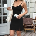Sexy schwarzes Y2K Mini-Trägerkleid für Damen mit modischem Seitenschlitz-Design - S / Schwarz