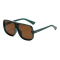 Fashion oversized sunglasses featuring dark green translucent frames and brown lenses - Green Frame Tea Lens
