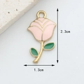 Pink enamel rose flower pendant charm in gold finish for DIY jewelry, size 2.3x1.3cm - 14# Medium Pink Rose