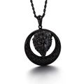 Hip-hop black lion head pendant necklace in stainless steel with twisted rope chain - Black Pendant (KP82802-BDJX)
