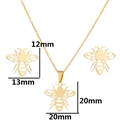 Golden hollow bee jewelry set with dimensions for pendant necklace and earrings - Spider/Bee Hollow / Gold