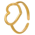 Adjustable golden heart open ring made of durable stainless steel for women - Hollow Heart Style (3058)