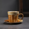 Japanese style stoneware coffee cup and saucer set with hand-painted cream and brown textures - 264-d Starlight Coffee Mug + Saucer (red) 170ml / Universal