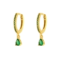 Elegant gold clover hoop earrings with emerald green gemstones and teardrop pendants - Gold (Style H)