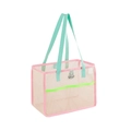 Mesh beach tote bag with pink trim and mint green handles for summer travel and shower - Green Multi-color