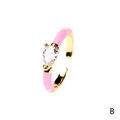 Pink enamel teardrop ring with pear-shaped gemstone in gold adjustable band - Water Drop / Pink