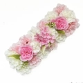 Macro shot of artificial silk wedding flower row with pink and white roses and hydrangeas - Pink Style 3