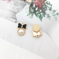 Golden alloy bow pendant with black oil drip and white pearl for DIY jewelry making - Bowknot with Pearl