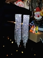 Sparkling silver fringe earrings with crystal rhinestones in a geometric tassel design - Silver Multi-row Vertical Tassel Earrings