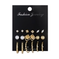 6-pair set of gold and silver earrings featuring pearls, crystals, and geometric shapes - E0130-1 / 9 Pairs Of Earrings Set