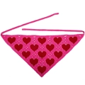 Handmade pink crochet triangle headscarf with red heart patterns for women - Pink Heart