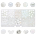 Detailed view of white crystal glass beads with crackle and matte textures in a storage box - 200Pcs/Box / White