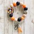 Silicone bead keychain wristlet with orange tassel and floral peace sign charm - 4 (Peace Orange Black Beige)