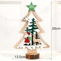 20cm wooden Christmas tree ornament with Santa and reindeer scene on a log base - Green Top Star Christmas Tree