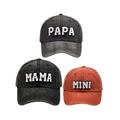 Three-piece family set of charcoal and orange baseball caps with PAPA MAMA MINI embroidery - Family Set (PAPA+MAMA+MINI) / Black/Black/Orange