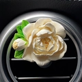 White jasmine ceramic car air vent clip diffuser with green leaves for auto interior décor - Unscented / Yellow