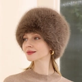 Chapeau dôme élégant en fausse fourrure de renard marron pour femme en hiver - M (56-58cm) / Café