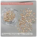 Champagne flatback zirconia nail art charms, 50pcs mix shapes for DIY manicure - Champagne Mixed Flatback Zircon