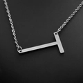 Minimalist silver stainless steel T-letter pendant necklace with polished finish - White Letter T