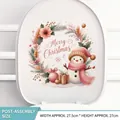 Pegatina de inodoro con muñeco de nieve rosa, corona y texto de Merry Christmas - Navidad Rosa 02-Muñeco de Nieve Corona