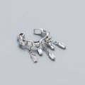 Silver cuff earring with chain link design and dangling rectangular crystal tassels - 925 Silver / White Gold (Single)