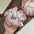Floral scrunchie in white mesh with red lace trim and sweet contrast stitching - Red White Floral Lace Border
