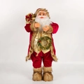Statuina di Babbo Natale in cappotto di velluto rosso con gilet dorato e sacco - 60CM