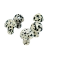 Set of five mini mushroom figurines carved from natural white stones with black spots - Spotted Stone