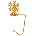 Golden Christmas stocking hanger for fireplace mantel featuring a snowflake design - Snowflake / Gold