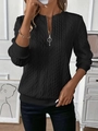 Jersey negro de punto de ochos para mujer con cremallera corta y textura de calidad - S / Tops / Negro