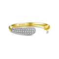 Klassieke 925 sterling zilveren verstelbare ring met gouden accenten en fonkelende zirkonia - Verstelbaar Open / 18K goud