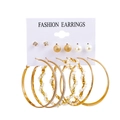 6-pair set of gold geometric hoop earrings with pearls and assorted studs on display card - Gold Big Hoop Style (9369)