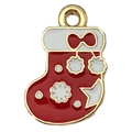 Christmas stocking enamel charm with red finish and gold trim for DIY jewelry - Red Christmas Sock 19x13mm