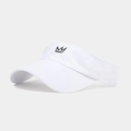 Detail shot of black crown embroidery on a white breathable cotton sun visor hat - Adjustable / White
