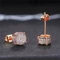 Iced out rose gold hip hop stud earrings with micro paved cubic zirconia stones - Rose Gold