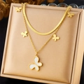 Elegante collar de doble capa dorado con colgante de mariposa y cadena de serpiente mujer - Estilo de Mariposa de Nácar Blanco y Dorado de Doble Capa (N3051)