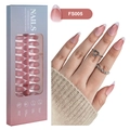 Faux ongles French tip courts en amande, style rose et blanc, modèle variant FS005 - Style Français Airbrush Rose Blanc (FS005)