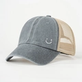 Berretto da baseball in tela grigia lavata con ricamo smile e retro in rete beige traspirante - Regolabile / Grigio