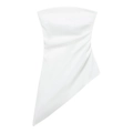 White strapless top featuring ruched details and an asymmetric long hemline on a plain background - S / White