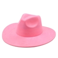 Detailed view of pink faux suede wide brim fedora hat with premium stitching details - M (56-59cm) / Peach Pink Suede