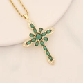Collana a croce placcata oro 18K con pietre verde smeraldo e zirconi cubici - 1# Verde